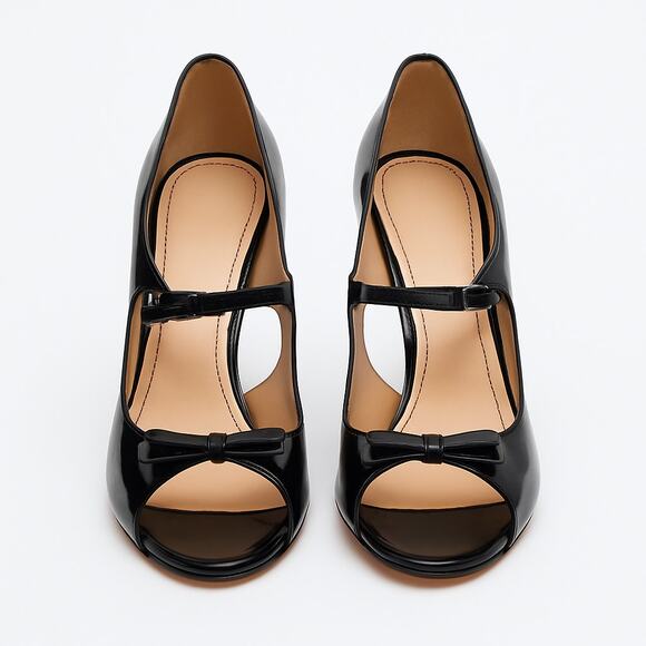 Kate Spade New York Cammie Black Patent Leather Bow Peep Toe Heels Size 8 - Picture 1 of 6